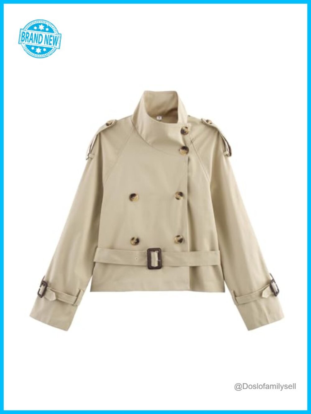 Women's Trench Coat Double Breasted Belted Cropped Casual Jacket